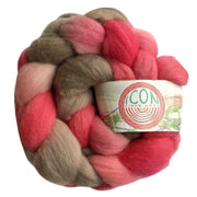 Organic Polwarth Wool Roving 4 oz Hand Painted Josh Steger Flamingo