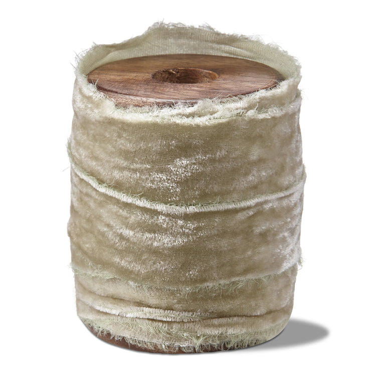 Frayed Edge Velvet Ribbon on Wood Spool
