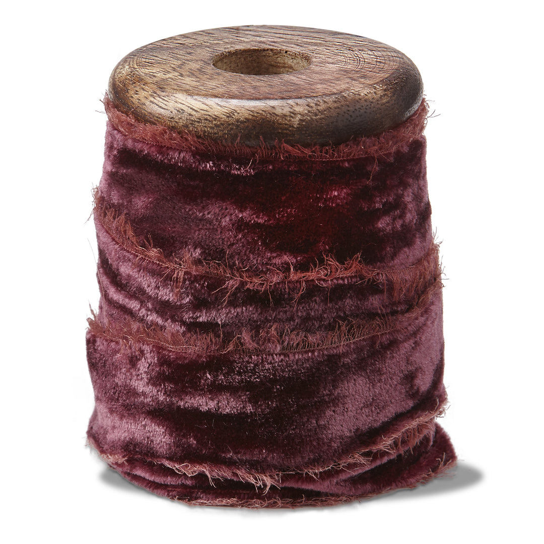Frayed Edge Velvet Ribbon on Wood Spool