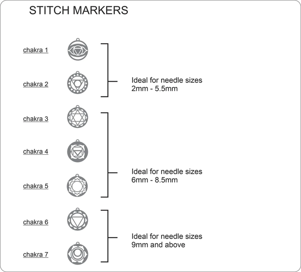 Sterling Silver Plated Chakra Stitch Markers- Knitter's Pride Mindful Collection