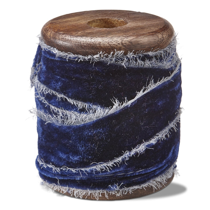 Frayed Edge Velvet Ribbon on Wood Spool