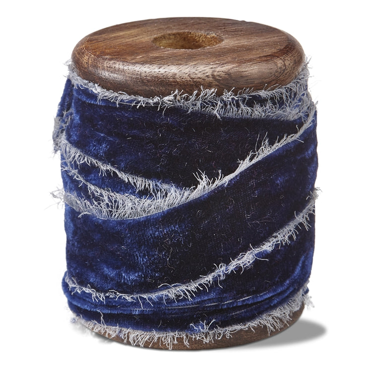 Frayed Edge Velvet Ribbon on Wood Spool
