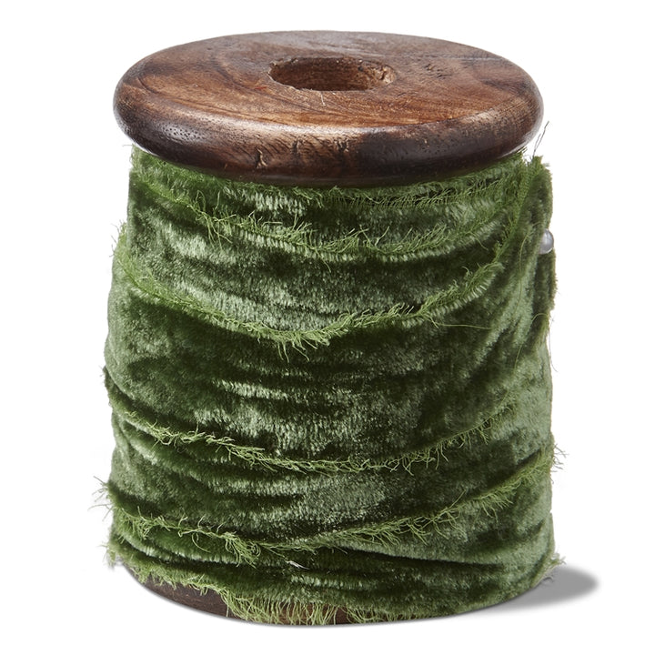 Frayed Edge Velvet Ribbon on Wood Spool