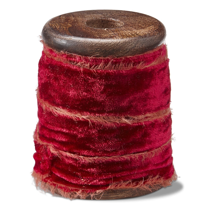 Frayed Edge Velvet Ribbon on Wood Spool