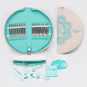 The perfect set for knitting hats, sleeves, mittens and other small diameter projects. Carrying 13 sizes, the needle tips in the Warmth set are lightweight & smooth.  The needle tips, the 6 smart cords & the complete selection of accessories offer a great value. The signature circular fabric needle case, with labeled sizes, plus the fabric pouch, will be appreciated by those who use it as well as those who see it.