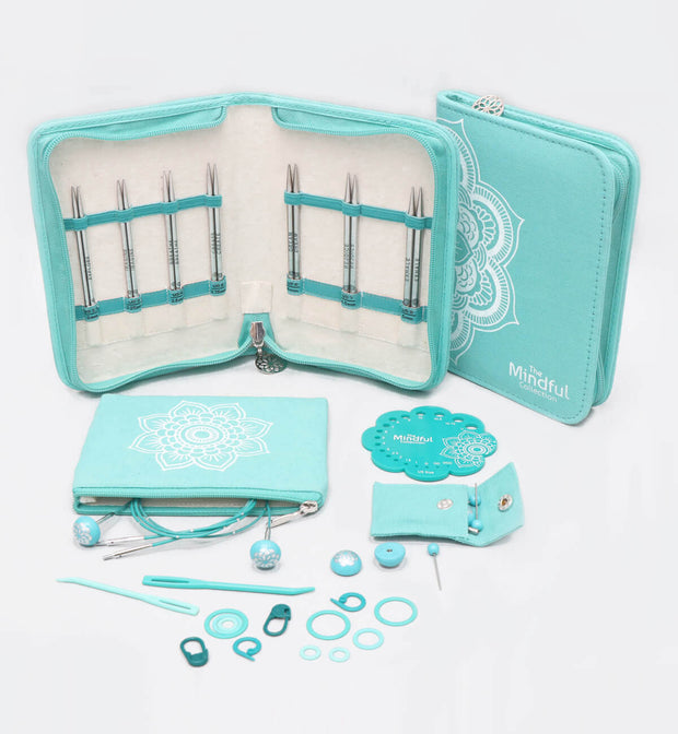 The Believe lace needle set contains the 7 most popular sizes - those most often needed by knitters. The needle tips, the 4 smart cords & the vast assortment of accessories are all offered in a rectangular fabric case carrying the Mindful theme graphics.  A detachable multi-purpose fabric pouch is offered to hold all the cords and accessories for systematic organization. All the needles can be neatly stored in designated places with size labelling.