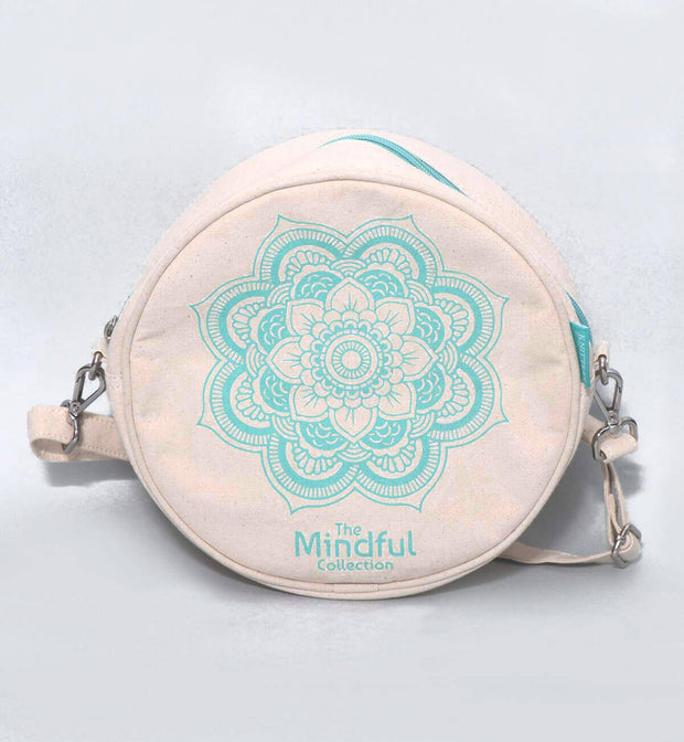 Handy pair of bags that complement The Mindful Collection theme. Offered in two useful sizes in circular shape.  Multiple inside pockets for smart storage.  Comes with a long strap for ease of carrying.  DIMENSION :- Large - 8.5"(H) X 8.5"(W) X 3"(D) Small - 4"(H) X 4"(W) X 1.5"(D)