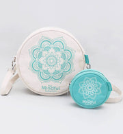 Handy pair of bags that complement The Mindful Collection theme. Offered in two useful sizes in circular shape.  Multiple inside pockets for smart storage.  Comes with a long strap for ease of carrying.  DIMENSION :- Large - 8.5"(H) X 8.5"(W) X 3"(D) Small - 4"(H) X 4"(W) X 1.5"(D)