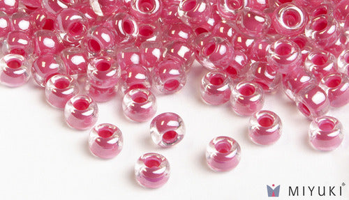 miy6-208 Miyuki Size 6 Glass Beads Carnation Pink Lined Crystal approx 30 grams