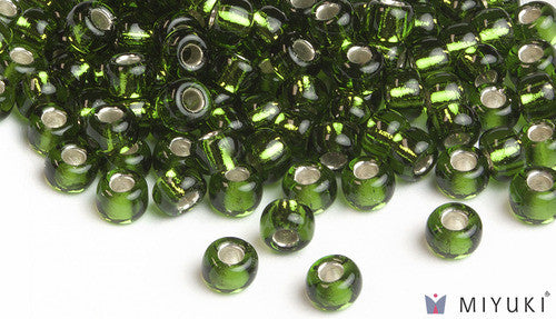 Miyuki Silverlined Moss Green 6/0 Glass Beads