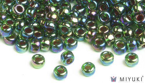 Cobalt-lined Green AB 6/0 Glass Beads