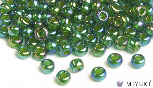 Chartreuse-lined Green AB 6/0 Glass Beads