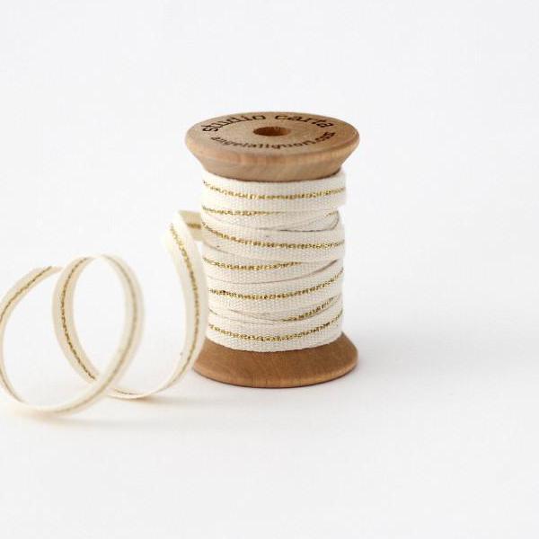 1/4" Italian Cotton Ribbon Spool 5 yards by Studio Carta Gold Stripe